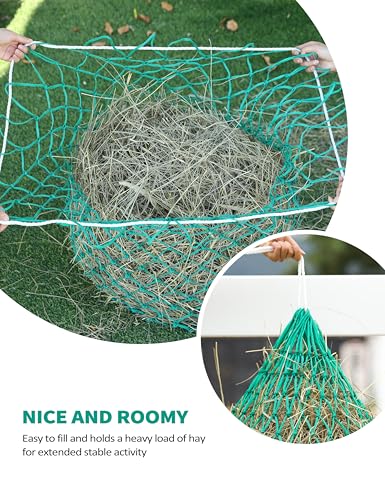 Harrison Howard 2 PCS Slow Feed Hay Net for Horses, 40 Inch Hay Bag Holds 1–2 Flakes, 2 Inch Mesh Durable Hanging Feeder for Stable, Pasture & Livestock-Grass Green - color: Grass Green
