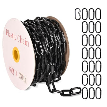 Ahniiqo240 Feet Plastic Barrier Chain Black,1.5-Inch Link Diameter Safety Barrier Chain，Large Plastic Chain，6MM Plastic Barrier Chain，Plastic Chain Links - color: Black, size: 1-1/2 in-240feet