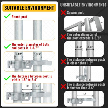 VIVIDA 1-3/8" Chain Link Fence Gate Hinge Kit, Chain Link Gate Hardware | Include 1-3/8" Fence Gate Hinge Kit, 1-3/8" Chain Link Gate Latch, Galvanized Steel - size: 1-3/8" × 1-3/8" (SILVER)