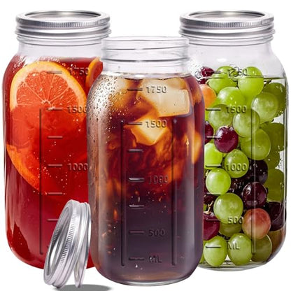 eleganttime 64 oz Mason Jar Wide Mouth 3 Pack,Large Half Gallon Mason Jar with Airtight Lid,Big 1/2 Gallon Big Mason Jars for Canning,Pickling, Fermentation and Preservation - color: 3pcs-64oz