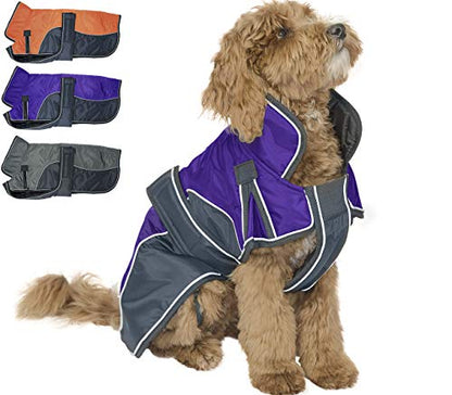 Derby Originals Urban Pet 420D Water Resistant Reflective Winter Dog Parka with Neck Cover & Harness Compatible Opening 220g Heavy Weight - color: Purple/Charcoal, size: Medium