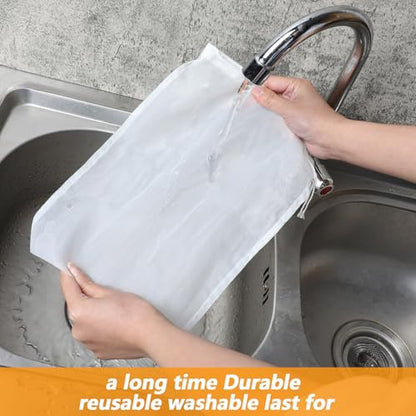 6 Pack Nut Bag Strainer 7.87 × 5.9 Inch Nut Milk Bag Reusable Nylon Mesh Bags 200 Mesh Fine Meshes Drawstring Bags for Straining Fruit Juice Coffee Tea Yogurt Cheese Coffee Almond