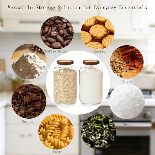 2-Pack Large Glass Jars with Wooden Lids, 95oz Flour Containers - color: 2-Pack-95 oz