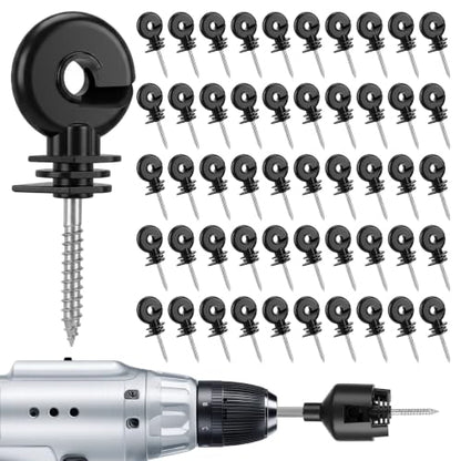 60PCS Electric Fence Insulator Screw with 1 Pcs Insulator Socket Tool, Insulators Fence Ring Post Wood Post Insulators, Screw in Ring Posts Wood Posts Electric FenceRing (Black)