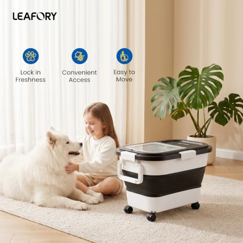 Dog Food Storage Container 15-25lbs, Airtight Pet Food Bin with Locking Lid & Clear Window, Collapsible Rolling Storage Container with Wheels & Scoop, Black - color: Black-M