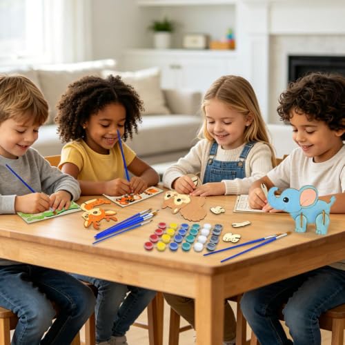 Vileafy 8 Pack Wooden Animal Painting Crafts for Kids Ages 4-8 | 8 Individual Party Favor with Paints & Brushes, DIY Build & Paint Arts and Crafts for Classroom, Birthday, Rainy Day Activity