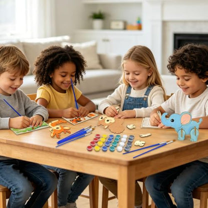 Vileafy 8 Pack Wooden Animal Painting Crafts for Kids Ages 4-8 | 8 Individual Party Favor with Paints & Brushes, DIY Build & Paint Arts and Crafts for Classroom, Birthday, Rainy Day Activity