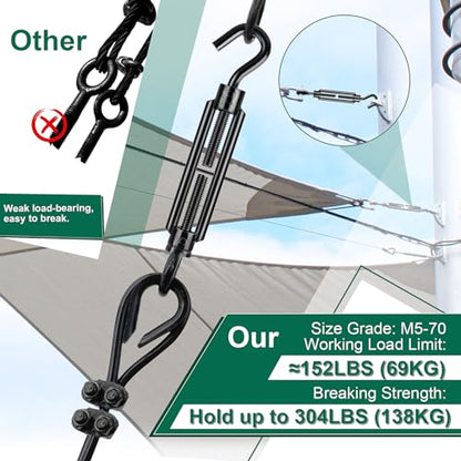 Black Small Turnbuckles for Cables Wire, M5 Hook and Eye Tensioner - size: 6 Pcs M5 x 4.7"
