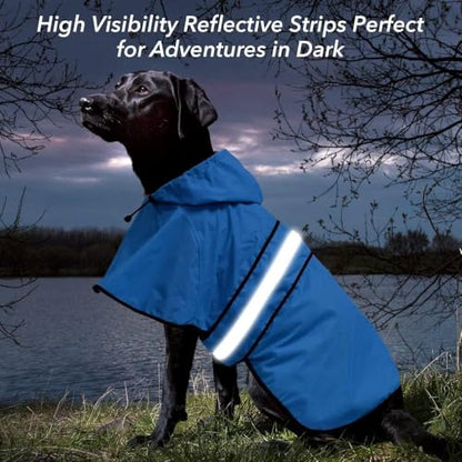 Dog Raincoat, Reflective Waterproof Hooded Pet Rain Jacket, Lightweight Dog Slicker Poncho with Leash Hole for Large Dogs (Blue, XX-Large) - color: Blue, size: XX-Large