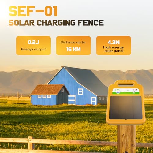 Solar Electric Fence Kit for Livestock,10 Miles Fence Charger - color: Yellow