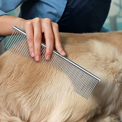 Lallisa 12 Pcs Stainless Steel Dog & Cat Comb, Metal Grooming Tool for Removing Knots, Long and Short Haired Pets Including Dogs, Cats & Others, 7.48 Inch