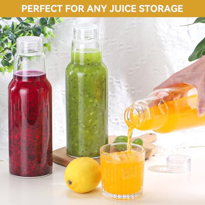 CWHHRN 34 Oz Glass Juice Bottles with Lids, 4 Pack Glass Bottles | BPA Free Leakproof Borosilicate Glass, Beverage Storage & Shaker Bottles