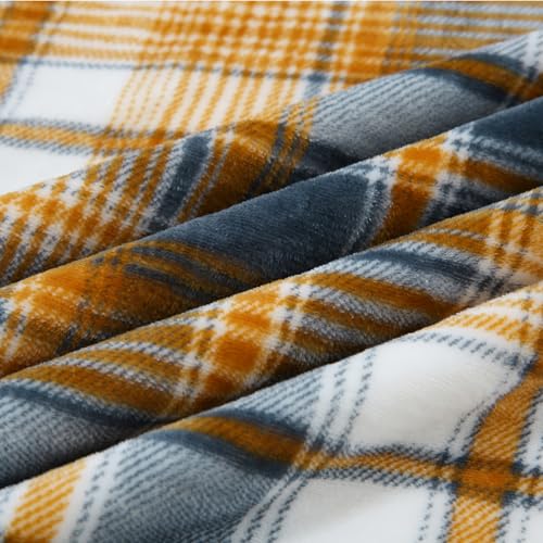 PU MEI Sherpa Blanket Queen Plaid Thick Bed Blanket, 80”*90” Super Soft Flannel Fuzzy Fleece Reversible Velvet Plush Warm Blanket for Couch (Blue Yellow Check) - color: Blue Yellow Check, size: 80"*90"
