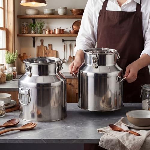 FillTouch 2 Pcs Stainless Steel Milk Can 22L with Sealed Lid for Storage - size: 22l