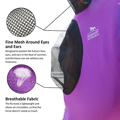 Harrison Howard Super Comfort Stretchy Fly Mask Large Eye Space with UV Protection Soft on Skin with Breathability Fly Mask -Amethyst Cob (Medium) - color: Amethyst, size: Cob (Medium)