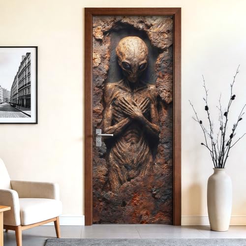 Alien Creature Door Mural, Sci Fi Fossil Fantasy Door Cover - color: Colorful2205
