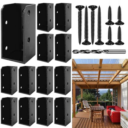 Deck Railing Concealed Brackets,DIY Woodwork Concealed-Flange Hanger for 2" x 4”(Actual:1.5" x 3.5") Wood Beam,U-Shaped Joist Hanger Bracket for Wood Fence,Deck Handrails,Staircase - 12Pack