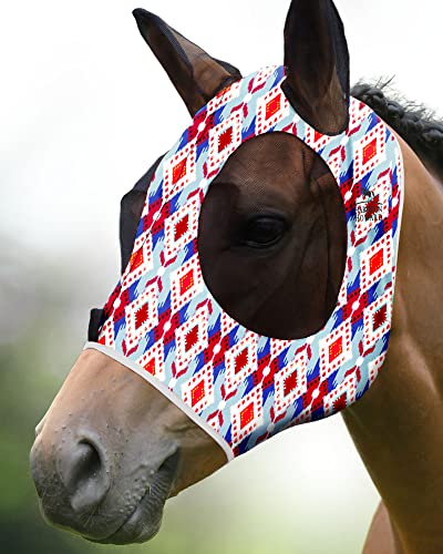 Harrison Howard Super Comfort Stretchy Fly Mask Large Eye Space with UV Protection Soft on Skin with Breathability Tribal Abstract M Cob - color: Tribal Abstract, size: Cob (Medium)