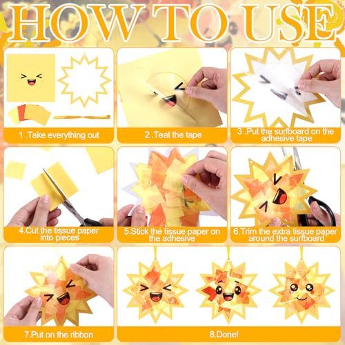 AmazingSpark 30 Pcs Sun Suncatchers Craft Kits, Stained Glass Spring | DIY Tissue Paper Set for Kids, Sun Face Designs, Bulk Party Art Activities, Summer Classroom Window Decorations - style: Sun