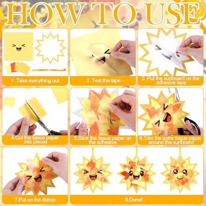 AmazingSpark 30 Pcs Sun Suncatchers Craft Kits, Stained Glass Spring | DIY Tissue Paper Set for Kids, Sun Face Designs, Bulk Party Art Activities, Summer Classroom Window Decorations - style: Sun