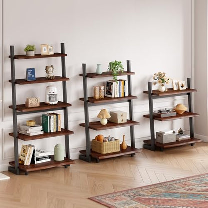IBF 3-Tier Solid Wood Ladder Bookshelf with Natural Live Edge - size: 3-Tier