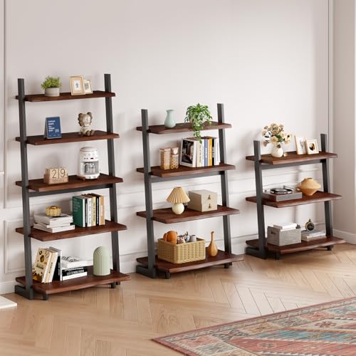 IBF 5-Tier Solid Wood Ladder Bookshelf with Natural Live Edge - size: 5-Tier
