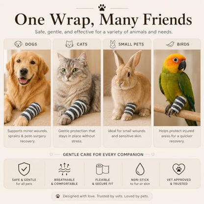 Premium Pet Vet Wrap — Non-Stick to Fur Self Adherent Bandage Wrap for Dogs, Cats & Horses, Breathable Cohesive Tape for Wounds, Paws & Legs, Animal Print Design - Pack of 2 - color: Zebra Print