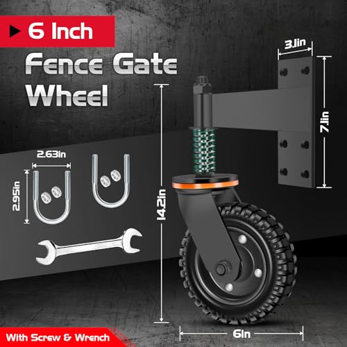 6 Inch Heavy Duty Fence Gate Wheel 500lb Capacity for Metal Tube Gates | 360 Degree Rotation Spring Loaded Caster Includes Screws and Screwdriver Durable Wheel for Smooth Gate Operation (Black) - size: 6INCH BLACK