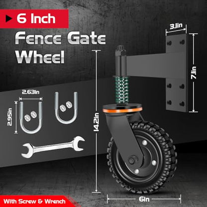 6 Inch Heavy Duty Fence Gate Wheel 500lb Capacity for Metal Tube Gates | 360 Degree Rotation Spring Loaded Caster Includes Screws and Screwdriver Durable Wheel for Smooth Gate Operation (Black) - size: 6INCH BLACK