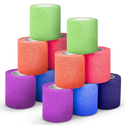 Ever Ready First Aid Self Adherent Cohesive Bandages 3" x 5 Yards - 12 Count, Rainbow Colors (Pack of 15) - size: 12 Count (Pack of 15)