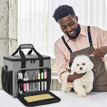 GMAK Pet Grooming Bag,Pet Hair Clipper Organizer Grooming Bag for Equipment - color: Grey