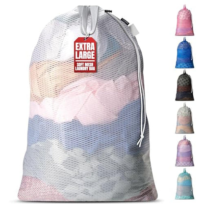Handy Laundry Mesh XL Laundry Bag 24"x36" with Shoulder Strap, White | XL 24x36 Mesh Laundry Bag, Handles & Shoulder Strap, Breathable, Machine Washable, Dorm Travel Bedding, White - color: White, size: 1-Pack