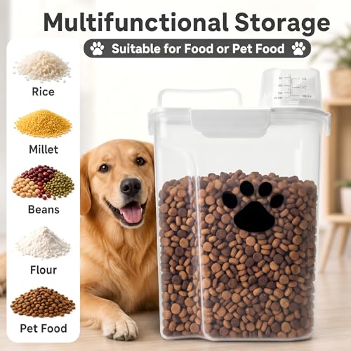 5-7Lbs Dog Storage Container with cleaning brush and Measuring Cup - color: 6QT+3QT-White