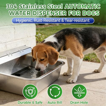 Automatic Dog Water Dispenser with Drain Hole, 304 Stainless Steel Auto Water Dog Bowl with Float Valve, Hose Quick Connect Fitting, Automatic Livestock Waterer for Horse, Chicken (4 Gallons) - size: 4 Gallons