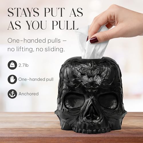 Gothic Skull Tissue Box Cover, Black, Square by Death Decor - color: Black