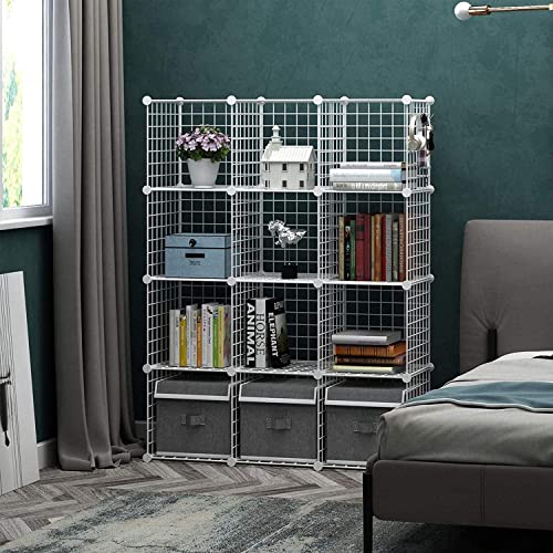 C&AHOME Wire Cube Storage, 12-Cube Storage Organizer Metal, C Grids, White - color: White