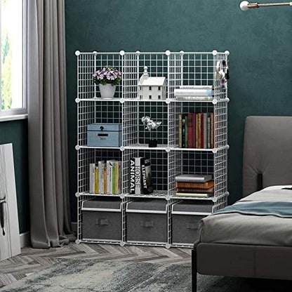 C&AHOME Wire Cube Storage, 12-Cube Storage Organizer Metal, C Grids, White - color: White