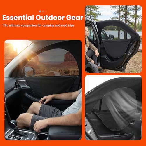 Car Window Shades, Breathable Mesh Front Side Window Screen Privacy Shade with Zipper, Stretchable Net Curtain Sun & Heat Protection Cover for Most Car Side Windows - color: Front Window