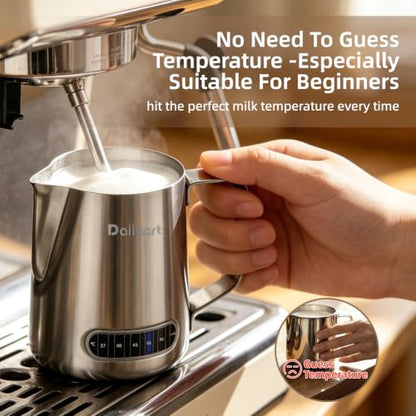Dailyart Milk Frothing Pitcher 20oz Milk Frother Cup with Thermometer - size: 20.3 Ounces