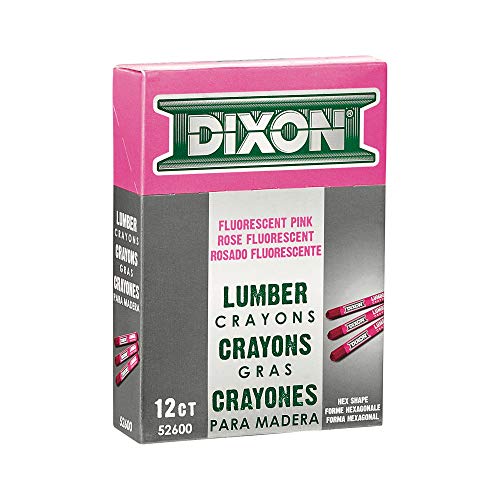 Dixon Industrial Lumber Marking Crayons, 4.5" x 1/2" Hex, Pink, 12-Pack (52600)