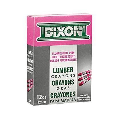 Dixon Industrial Lumber Marking Crayons, 4.5" x 1/2" Hex, Pink, 12-Pack (52600)