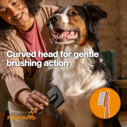 Fiskars Pet, Cat and Dog Brush, Fine Bristles & SoftGrip Handle for Gentle Grooming and Deshedding, Cat and Dog Supplies, Orange/Black