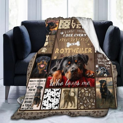 Dynova Rottweiler Blanket Cozy Plush Dog Lovers Gifts Throw Blankets Animal Fuzzy Flannel Fleece for Girls Boys Women Men 50"X40" - color: Rottweiler, size: 50"x40"