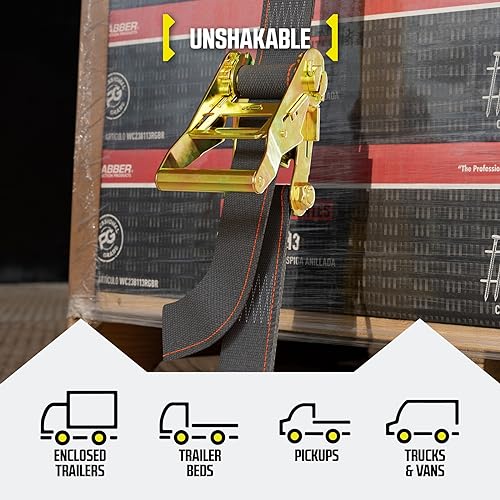 DC Cargo Mall E Track Ratchet Straps Cargo Tie-Downs, (Pack of 8) 2 x 16 Heavy Duty Grey Tie-Down Rachet Straps, Strong Ratchet Strap, E Track Spring Fittings, Tie Down Motorcycle - size: 8 - Pack