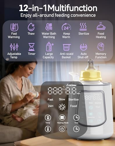 12 in 1 Fast Baby Bottle Warmer Constant Temp Milk Warmer Fits All Bottles | Even Heating No Hot Spots, Night Mode, Sterili-zing for Breastmilk & Formula Gray - color: Fast-Grey