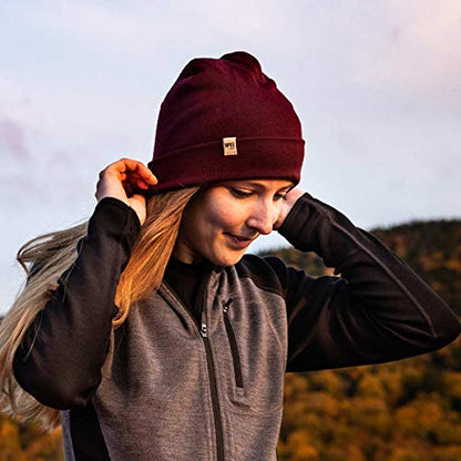 100% Merino Wool Cuff Beanie - Mens & Womens Warm Winter Hat - Watch Cap - Toque - Novelty Beanie - One Size Fits Most - color: Burgundy