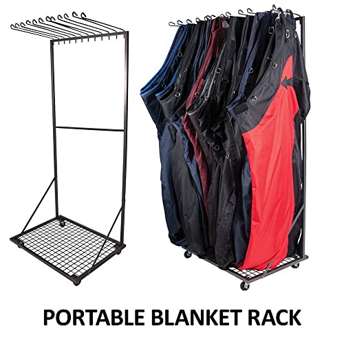 EASY-UP Pro Series Rolling Blanket Hanging Rack | Portable Rolling Design | Holds 12 Blankets | Locking Caster Wheels | Grid Floor Layout | 7-Year Warranty
