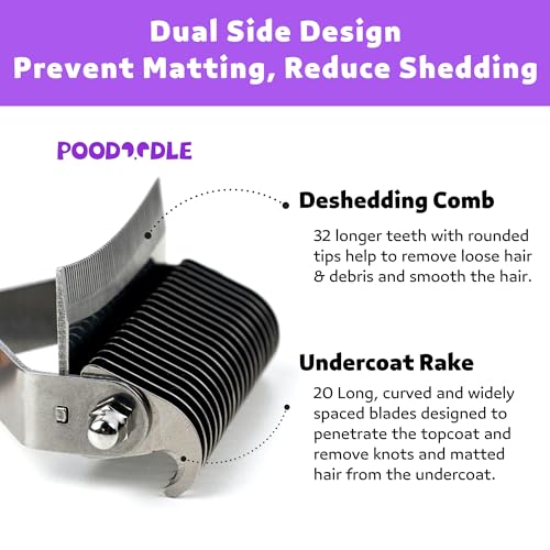 2 in 1 Undercoat Rake for Dogs and Cats, Professional Grooming Brush Dematting & Shedding Comb to Remove Loose Hair, Matted Fur Efficiently, Perfect for Poodle, Doodle & All Long Haired Pets - color: Wood
