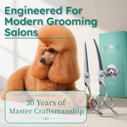7" Dog Grooming Scissors Set – VG10 Straight & 70% Chunker Shears | Premium VG10 Japanese Steel, Scissors for Dogs & Cats, Razor-Sharp Precision, Lightweight Ergonomic Design - size: 7" Set