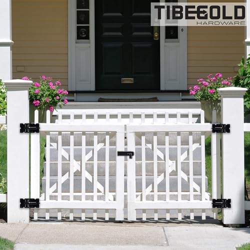 Self Closing Gate Hinges, Heavy Duty Hardware for Outdoor Vinyl/Woodn Fence Gates, 90 Degree Adjustable Gate Hinges Kit, Black Self Closing Hardware with Screw Kits and Swing Adjuster Tool, 4 Pack